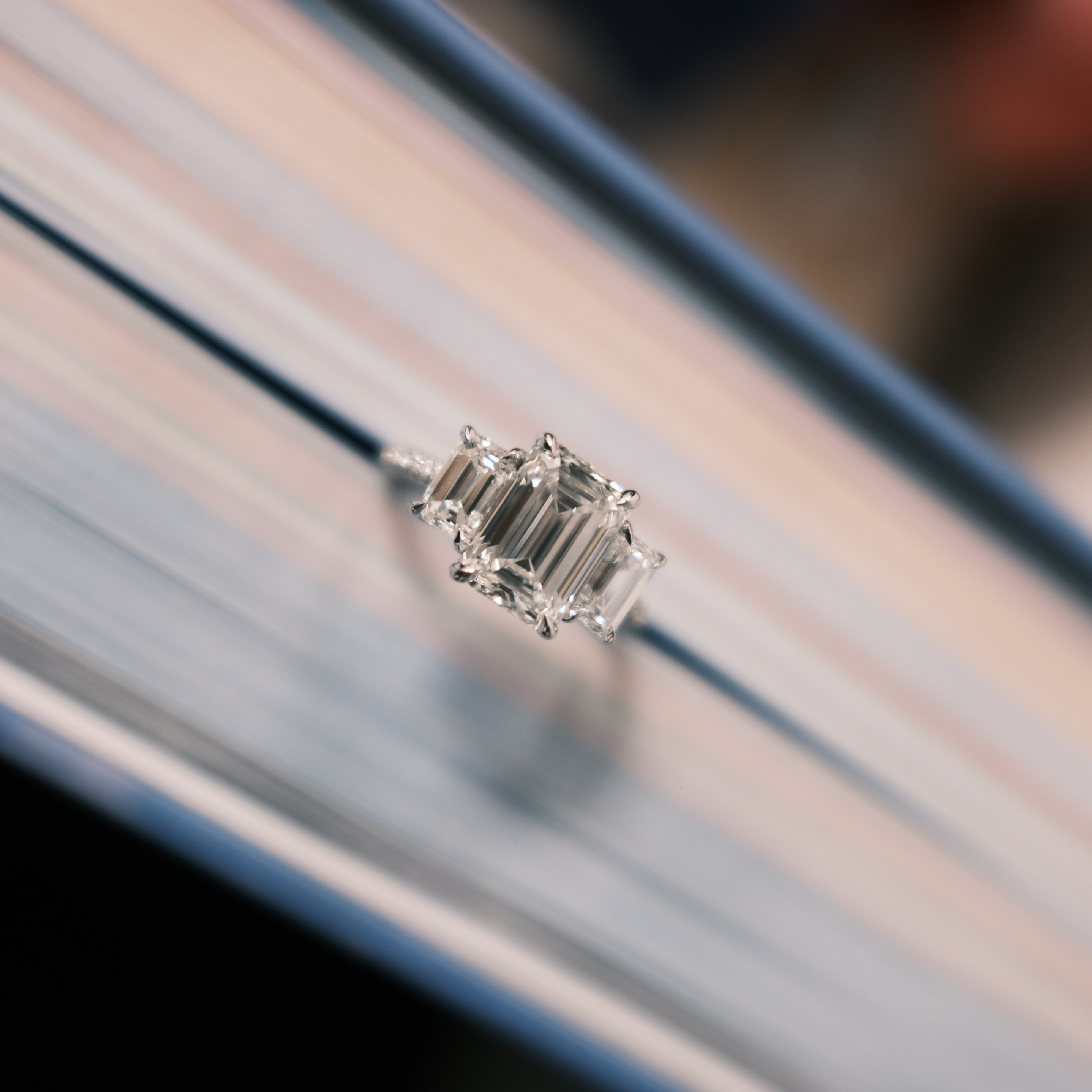 CA 3 stone emerald cut diamond ring 1