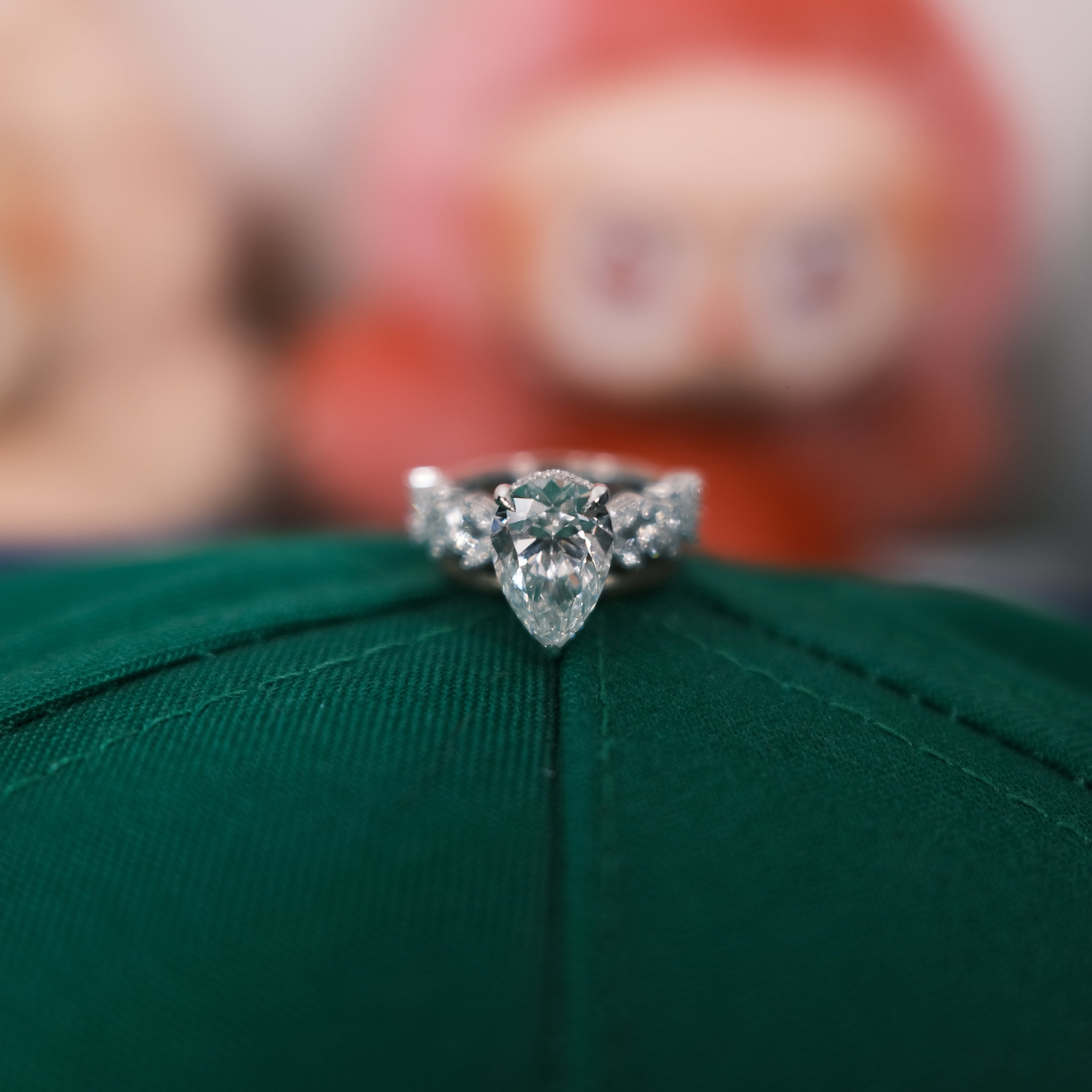 MR S Pear Diamond Engagement Ring close up