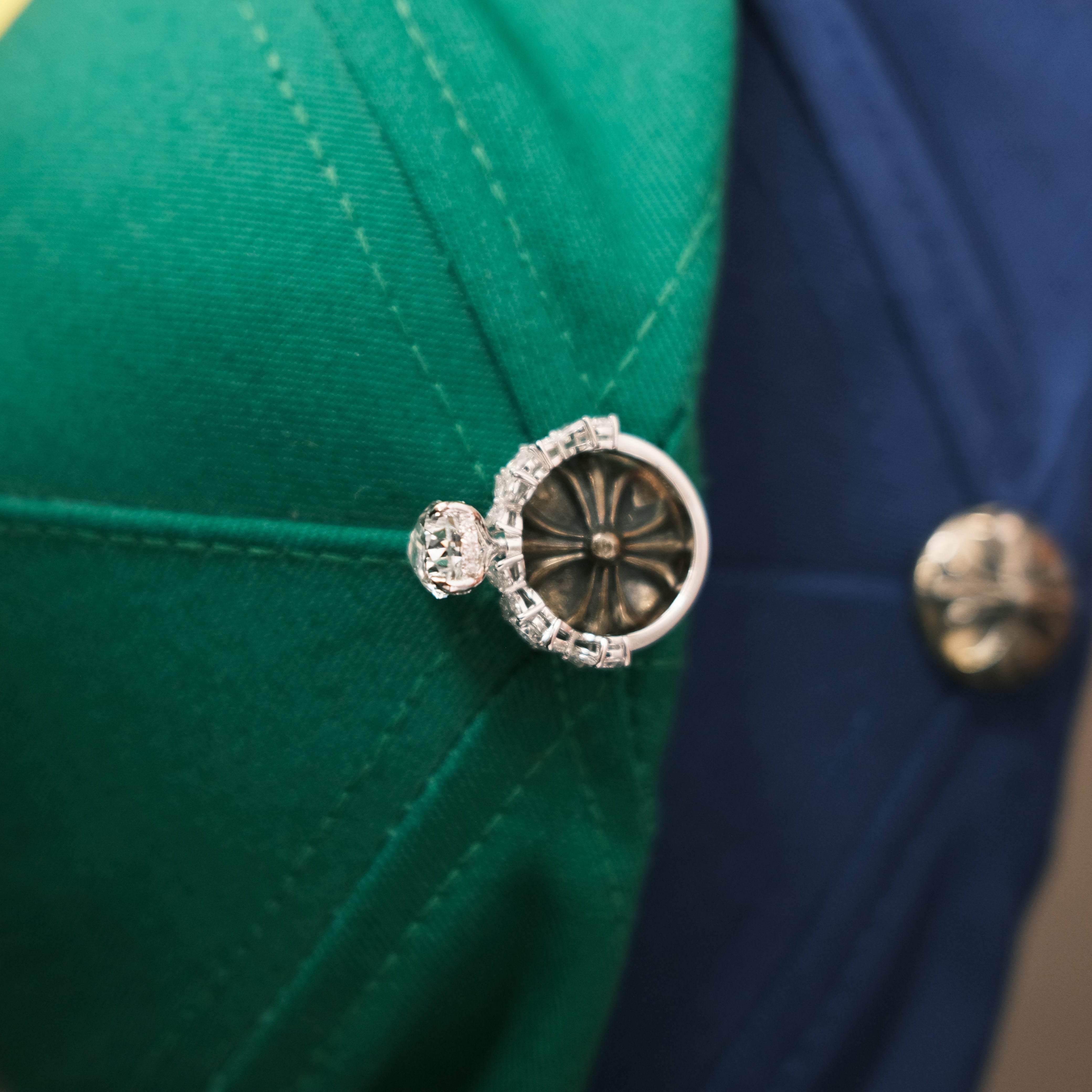 MR S Pear Diamond Engagement Ring on a cap