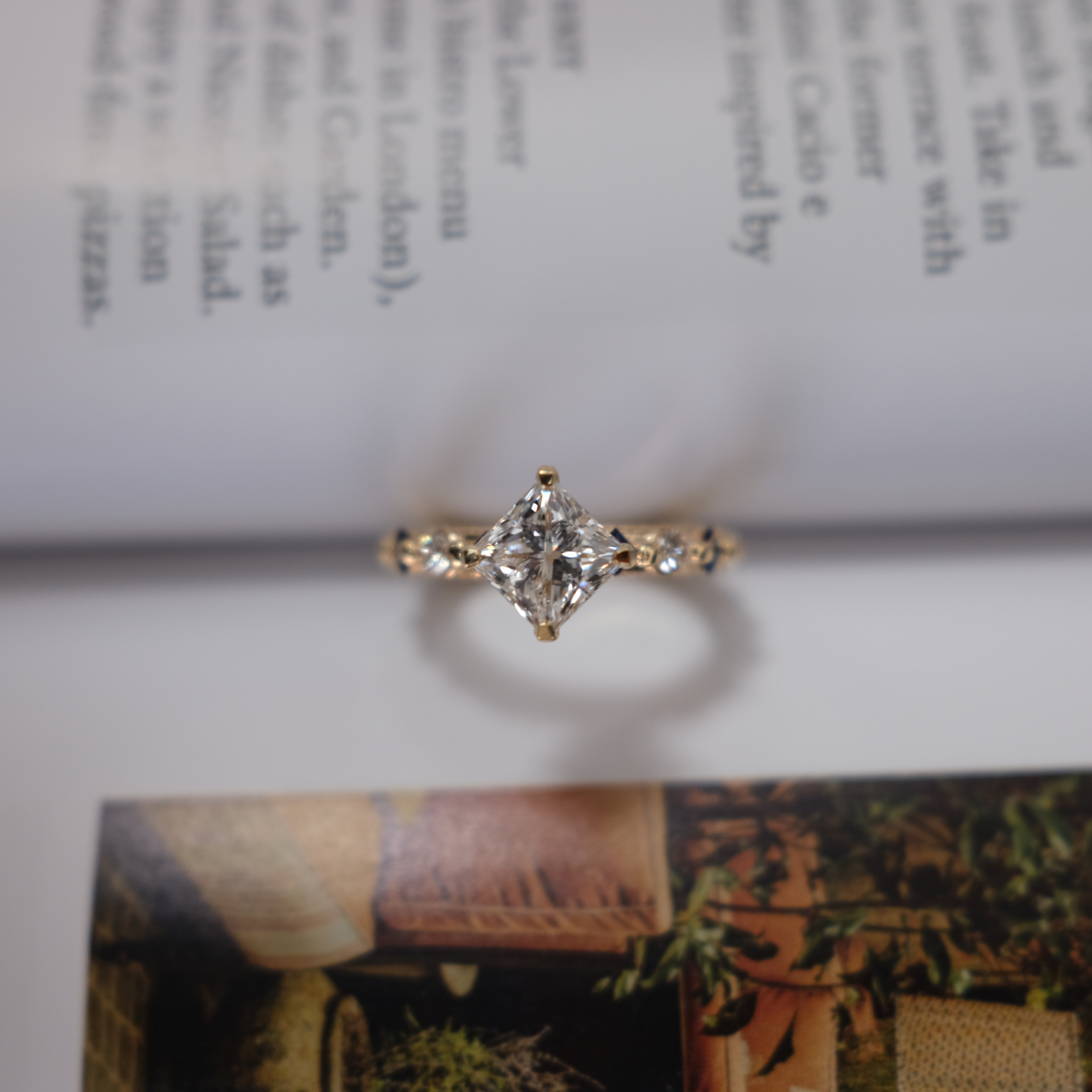 JA Diamond Solitaire ring with sapphire  & Diamond melees on the band top image