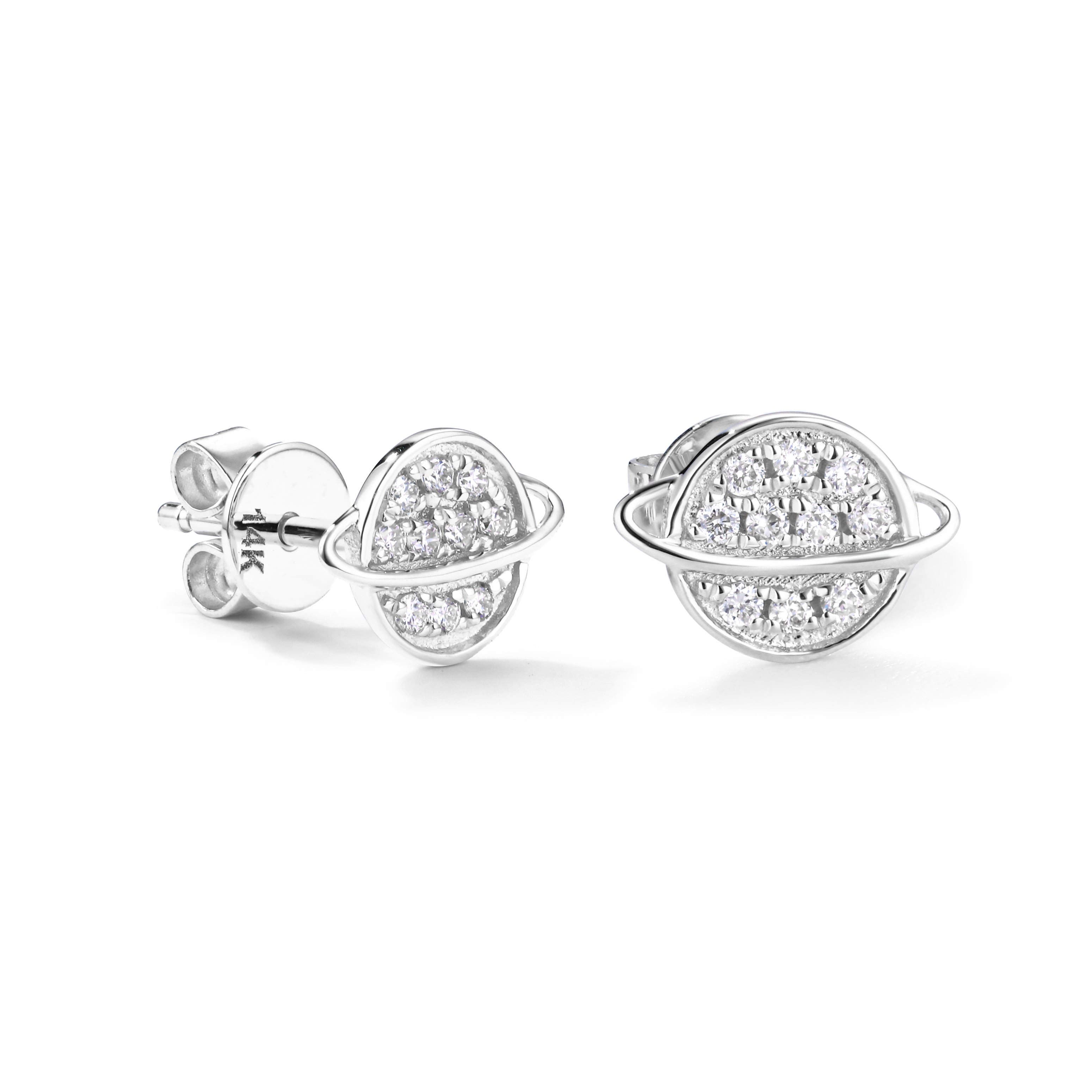 Celestial Saturn Diamond Stud Earrings