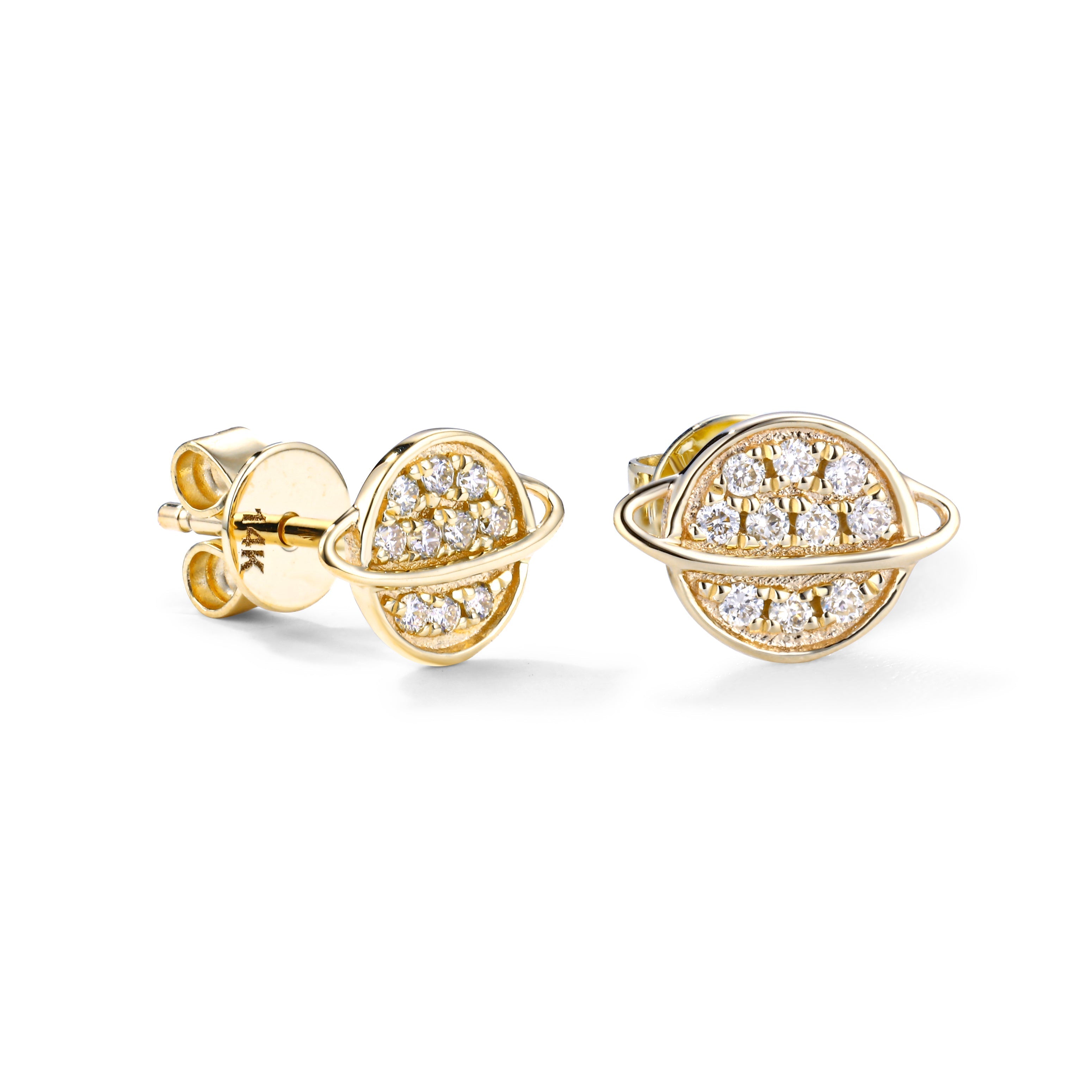 Celestial Saturn Diamond Stud Earrings