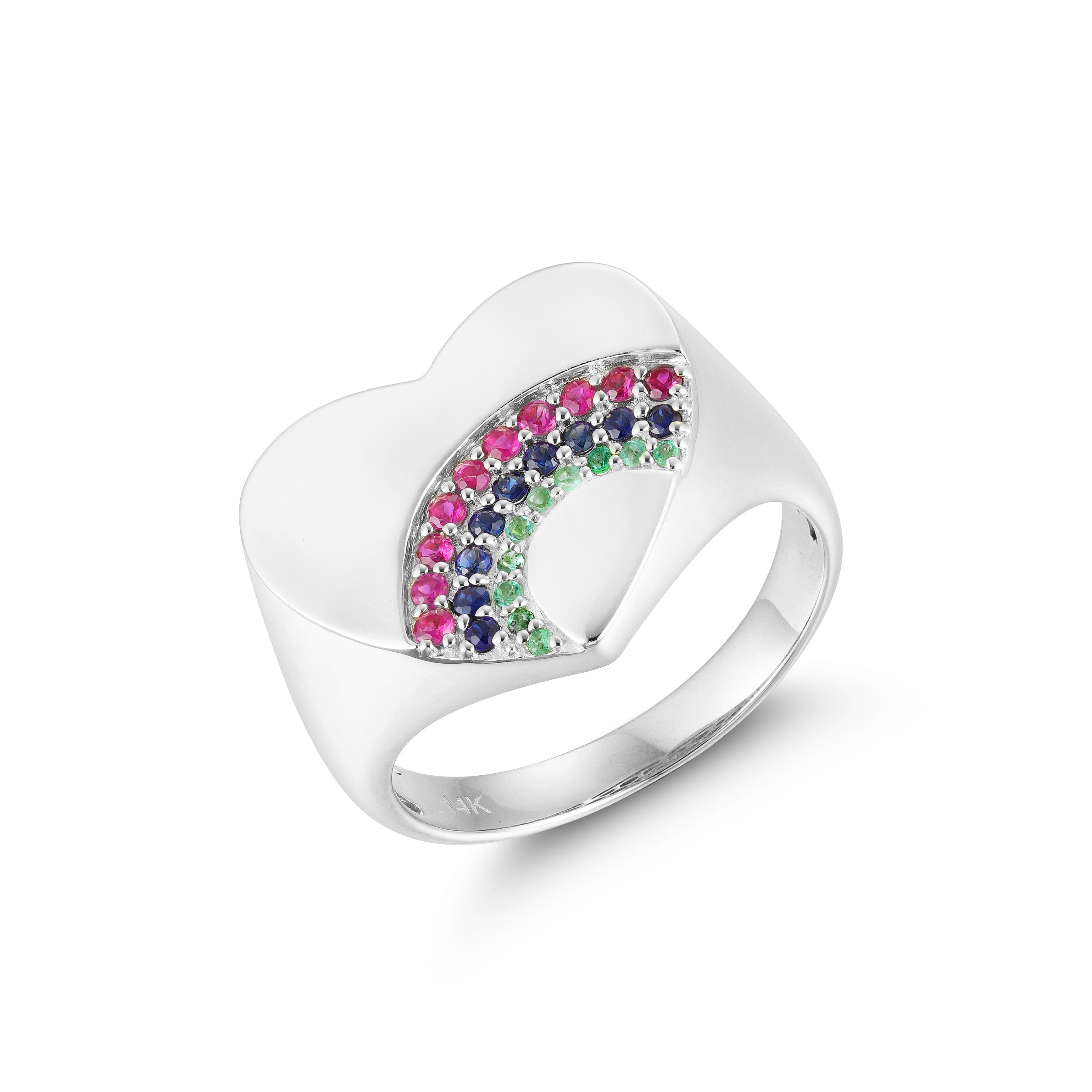 Rainbow Heart Signet Ring